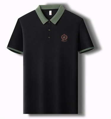 SHUBHAM CREATION Self Design, Solid Men Polo Neck Black T-Shirt