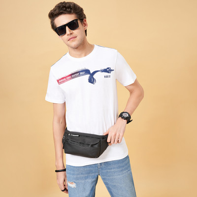 SF Jeans by Pantaloons Printed Men Polo Neck White T-Shirt
