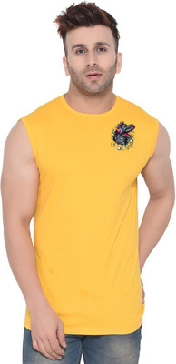 Lawful Casual Printed Men Round Neck Yellow T-Shirt