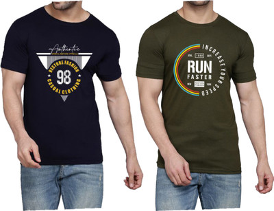 WOOSTRO Typography Men Round Neck Dark Blue, Dark Green T-Shirt