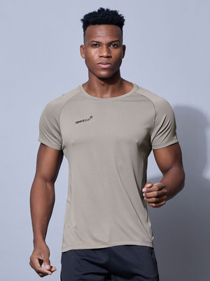 Sport Sun Printed Men Round Neck Grey T-Shirt