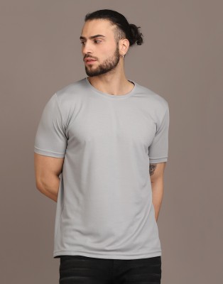 DAZLIO Solid Men Round Neck Grey T-Shirt