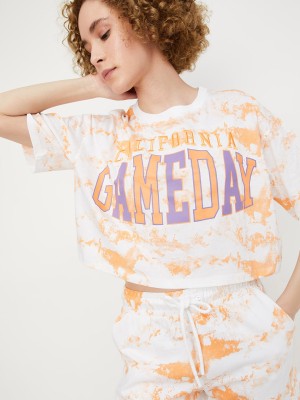 MAX Printed, Typography Women Round Neck Orange T-Shirt