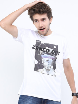 HIGHLANDER Printed Men Round Neck White T-Shirt
