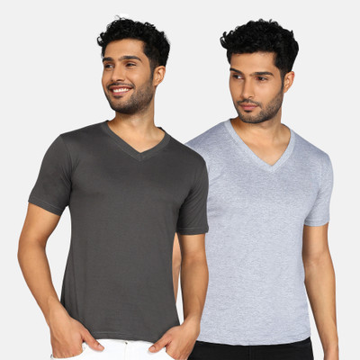 Fleximaa Solid Men V Neck Multicolor T-Shirt