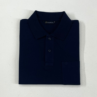 Coldplay Solid Men Polo Neck Dark Blue T-Shirt