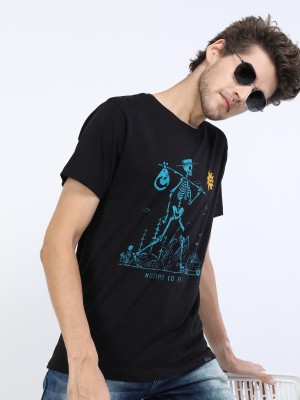 KETCH Printed Men Round Neck Black T-Shirt