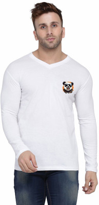 tfurnish Printed Men V Neck White T-Shirt