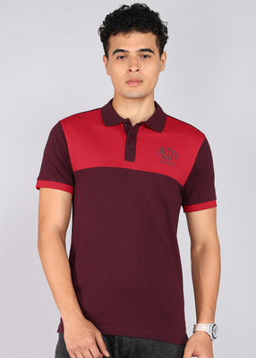 United Colors of Benetton Colorblock Men Polo Neck Maroon T-Shirt