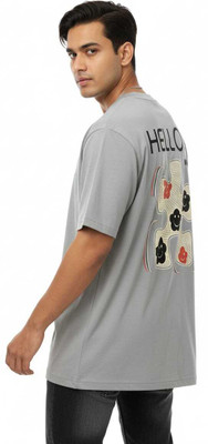 RAKOS Graphic Print Men Crew Neck Silver T-Shirt