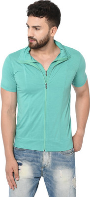 Adorbs Trend Solid Men Polo Neck Light Green T-Shirt