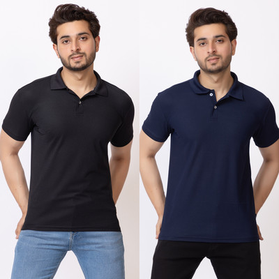 HILFIRE REGION Solid Men Polo Neck Blue, Black T-Shirt