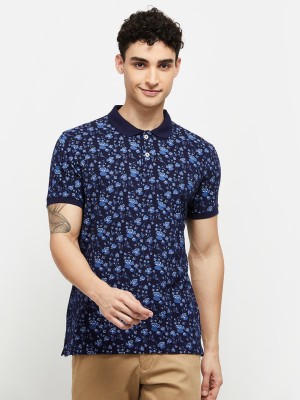 MAX Printed Men Polo Neck Dark Blue, White, Blue T-Shirt