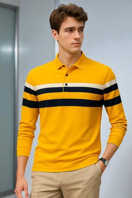 Bolderift Solid Men Polo Neck Yellow T-Shirt