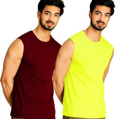 Jangoboy Solid Men Round Neck Maroon, Green T-Shirt