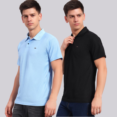 ZEPPI Solid Men Polo Neck Black, Light Blue T-Shirt