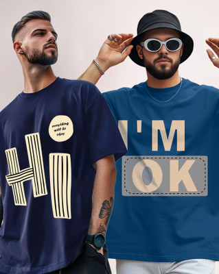 AOOSH Graphic Print Men Round Neck Navy Blue, Dark Blue T-Shirt