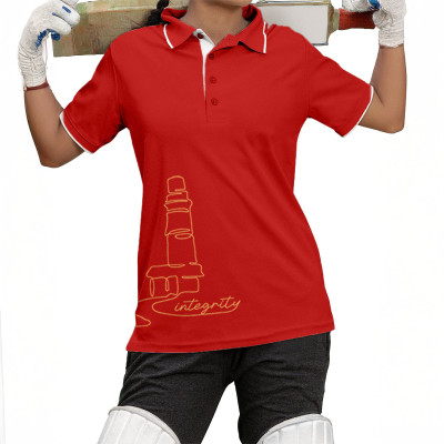 Fighterhero Printed Women Polo Neck Red T-Shirt