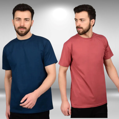 MEGAKART Solid Men Round Neck Blue, Multicolor T-Shirt