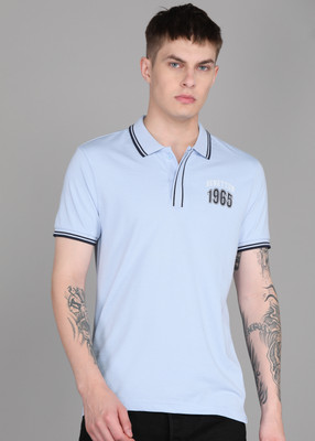 United Colors of Benetton Solid Men Polo Neck Blue T-Shirt