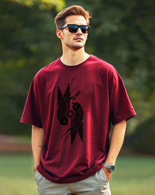 AUSK Printed Men Round Neck Maroon T-Shirt