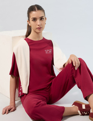 U.S. POLO ASSN. Printed Women Crew Neck Maroon T-Shirt