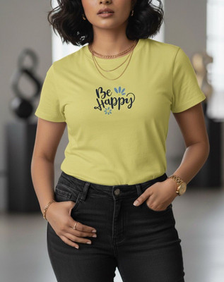 VRUNA Printed, Graphic Print Women Round Neck Yellow T-Shirt