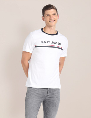 U.S. POLO ASSN. Printed Men Round Neck White T-Shirt
