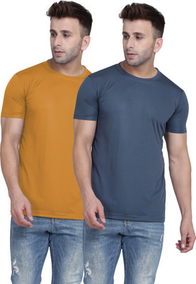 TQH Solid Men Round Neck Yellow, Blue T-Shirt