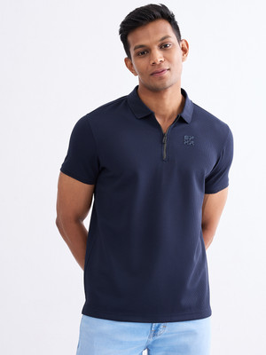 Spykar Solid Men Polo Neck Blue T-Shirt
