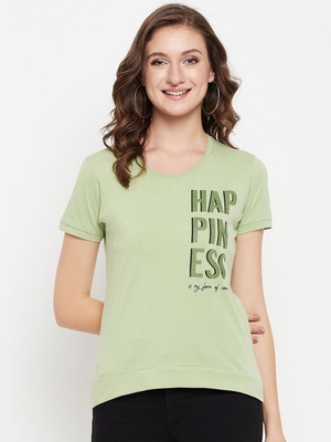 CANTABIL Printed Women Round Neck Green T-Shirt