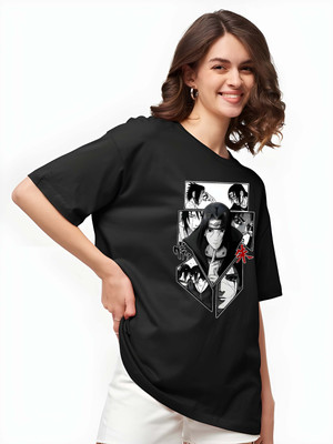 Kaido Graphic Print Women Round Neck Black T-Shirt