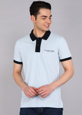 U.S. POLO ASSN. Solid Men Polo Neck Light Blue T-Shirt