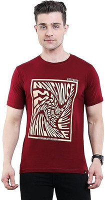 Texman Printed Men Round Neck Maroon T-Shirt