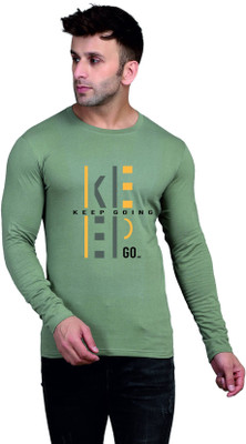 SLOWLORIS Printed, Typography Men Round Neck Light Green T-Shirt