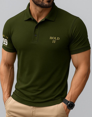 TAZO Solid Men Polo Neck Green T-Shirt