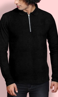 FTX Solid Men Polo Neck Black T-Shirt