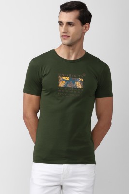 Peter England University Solid Men Round Neck Green T-Shirt