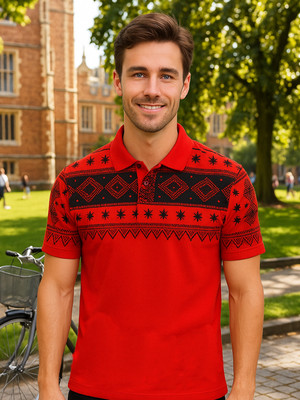 Hushbucks Printed Men Polo Neck Black, Red T-Shirt