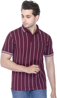 RosyRains Printed Men Polo Neck Maroon T-Shirt