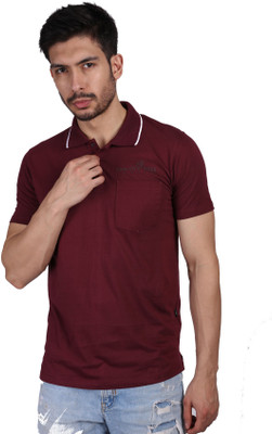 ESSA Solid Men Polo Neck Maroon T-Shirt
