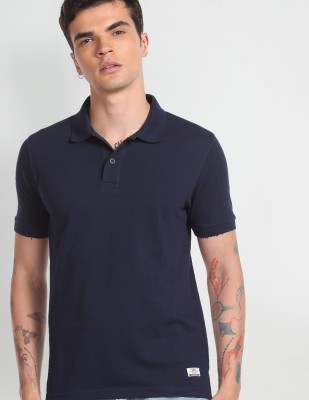 FLYING MACHINE Solid Men Polo Neck Blue T-Shirt