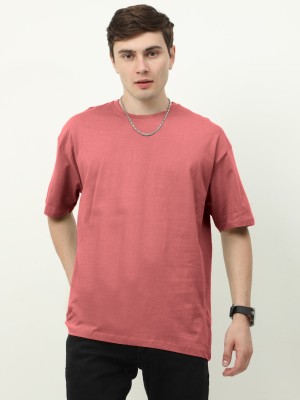 Diversify Solid Men Round Neck Pink T-Shirt