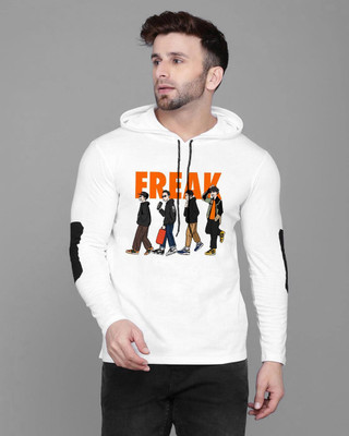 Aditi Fashion Printed Men Hooded Neck White T-Shirt