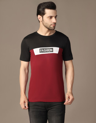 URE Enterprises Colorblock Men Round Neck Maroon T-Shirt