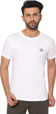 LA'eNviE Solid Men Round Neck White T-Shirt