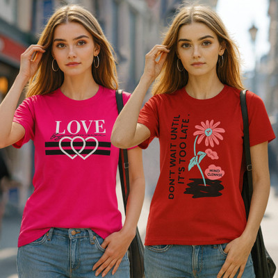 Fabflee Printed Women Round Neck Multicolor T-Shirt