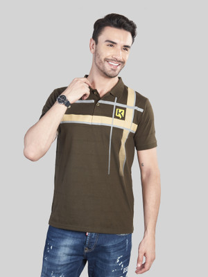 BE POSITIVE Printed Men Polo Neck Green T-Shirt