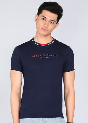 PETER ENGLAND Solid Men Round Neck Blue T-Shirt