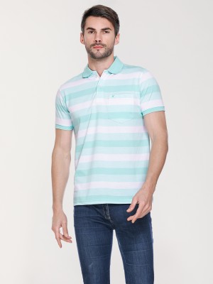 Urbanor Striped Men Polo Neck Blue T-Shirt